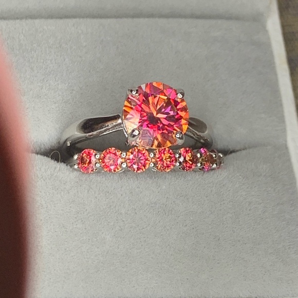 Certified, Orange Solitaire Moissanite Diamond ring set - Picture 14 of 17